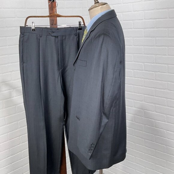 Pierre Cardin‎ Suit Men 42R 34Wx29L Gray Blue Stripe Wool South Africa Classic - Picture 3 of 16